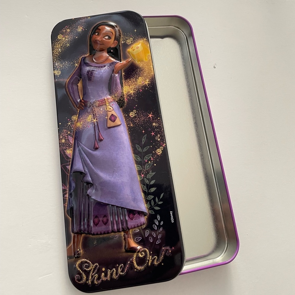 Wish Shine Star Pencil Pen Case Holder Tin Makeup Tool Storage Box 8”x3”